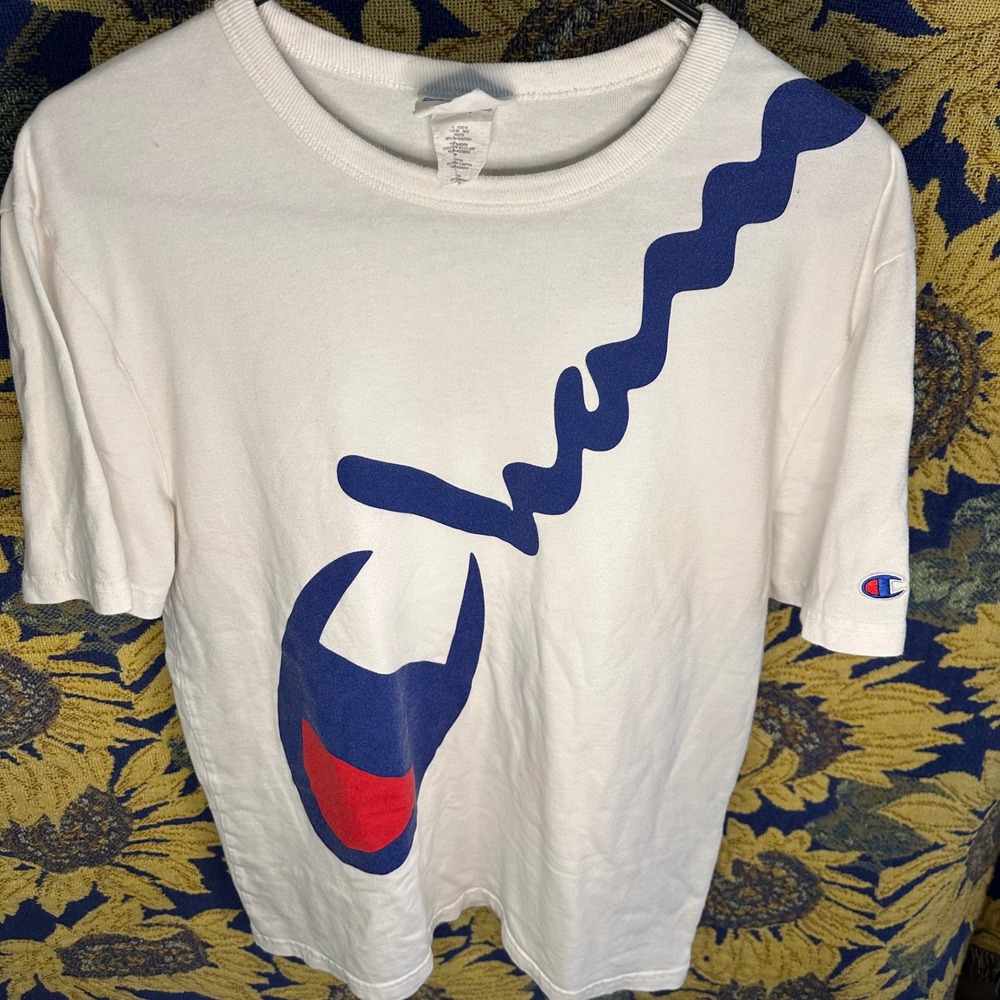 Champion Oversized Script Logo Tee White Medium 100% Cotton